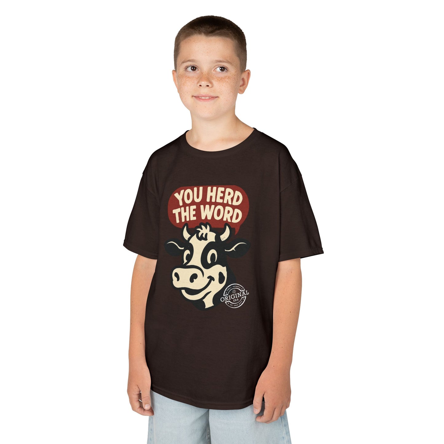 Kids T‑Shirt — 'You Herd the Word' Cow Front & 'Faith Over Fear' Farm Graphic