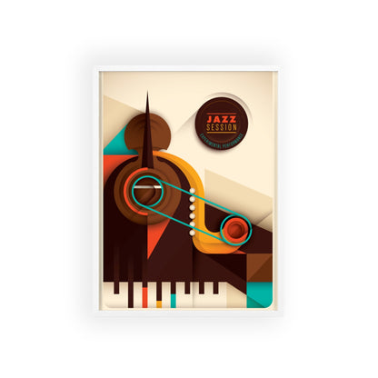 Jazz Session Poster with Wooden Frame – Retro Abstract Music Wall Art