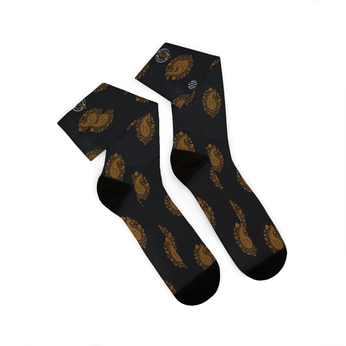 Gold Paisley Pattern Crew Socks