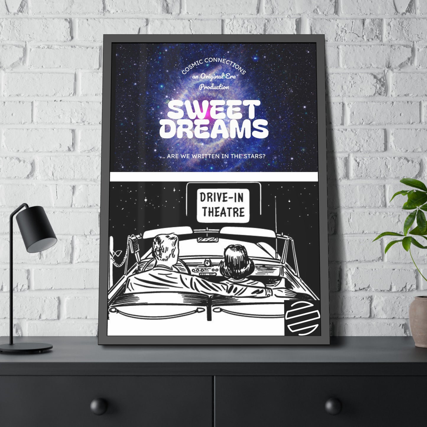 Sweet Dreams Drive-In Framed Poster — Retro Night Sky Print