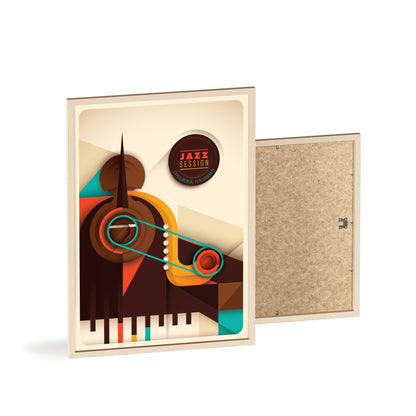 Jazz Session Poster with Wooden Frame – Retro Abstract Music Wall Art