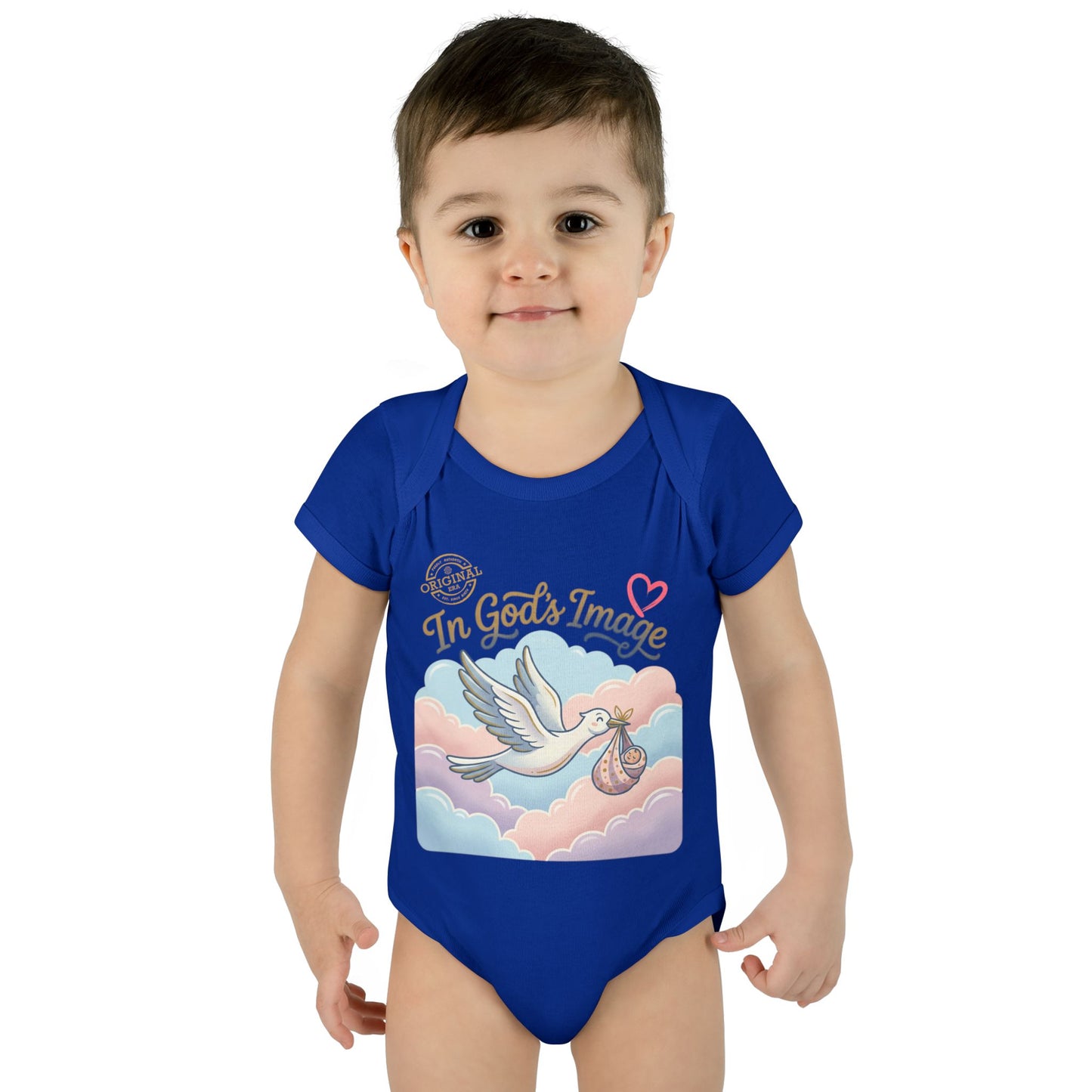 Infant Bodysuit — "In God's Image" Stork Baby Onesie