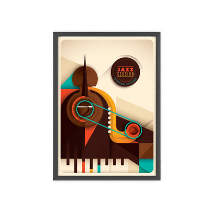 Jazz Session Poster with Wooden Frame – Retro Abstract Music Wall Art
