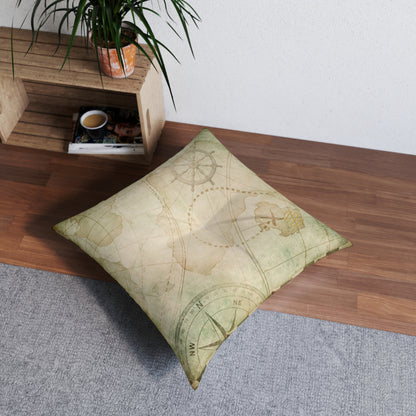 Vintage Treasure Map Tufted Floor Pillow