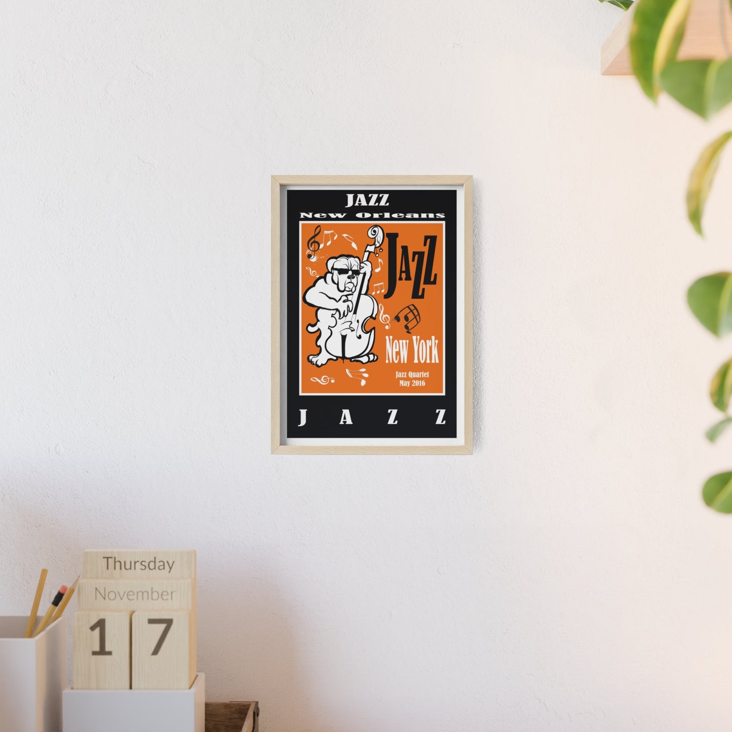 Jazz Poster with Wooden Frame — New Orleans/New York Music Print