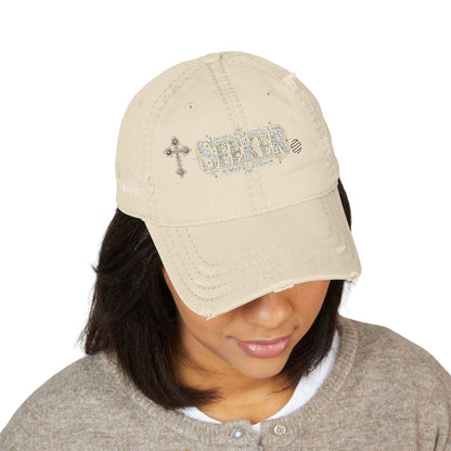 Seeker Embroidered Distressed Dad Hat — Vintage Faith Baseball Cap