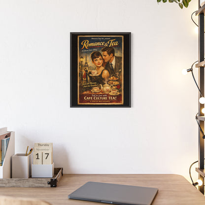 Romance & Tea Vintage Cafe Poster — Framed Wall Art