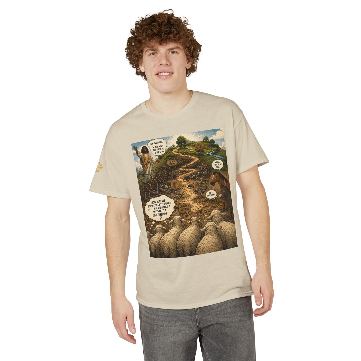Sheep In the Wild Graphic T-Shirt — "God Has My Back" Faith Tee