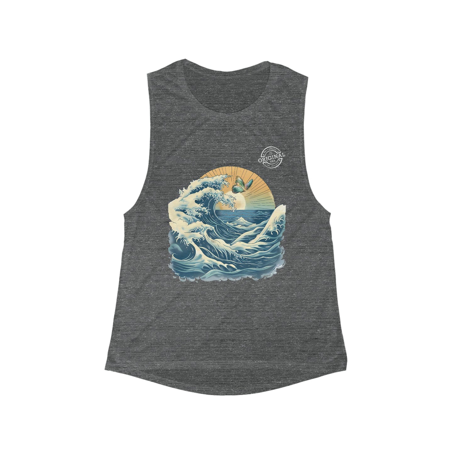 Women's Ocean Wave Scoop Muscle Tank — Vintage Surf Sunset Graphic