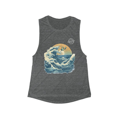 Women's Ocean Wave Scoop Muscle Tank — Vintage Surf Sunset Graphic