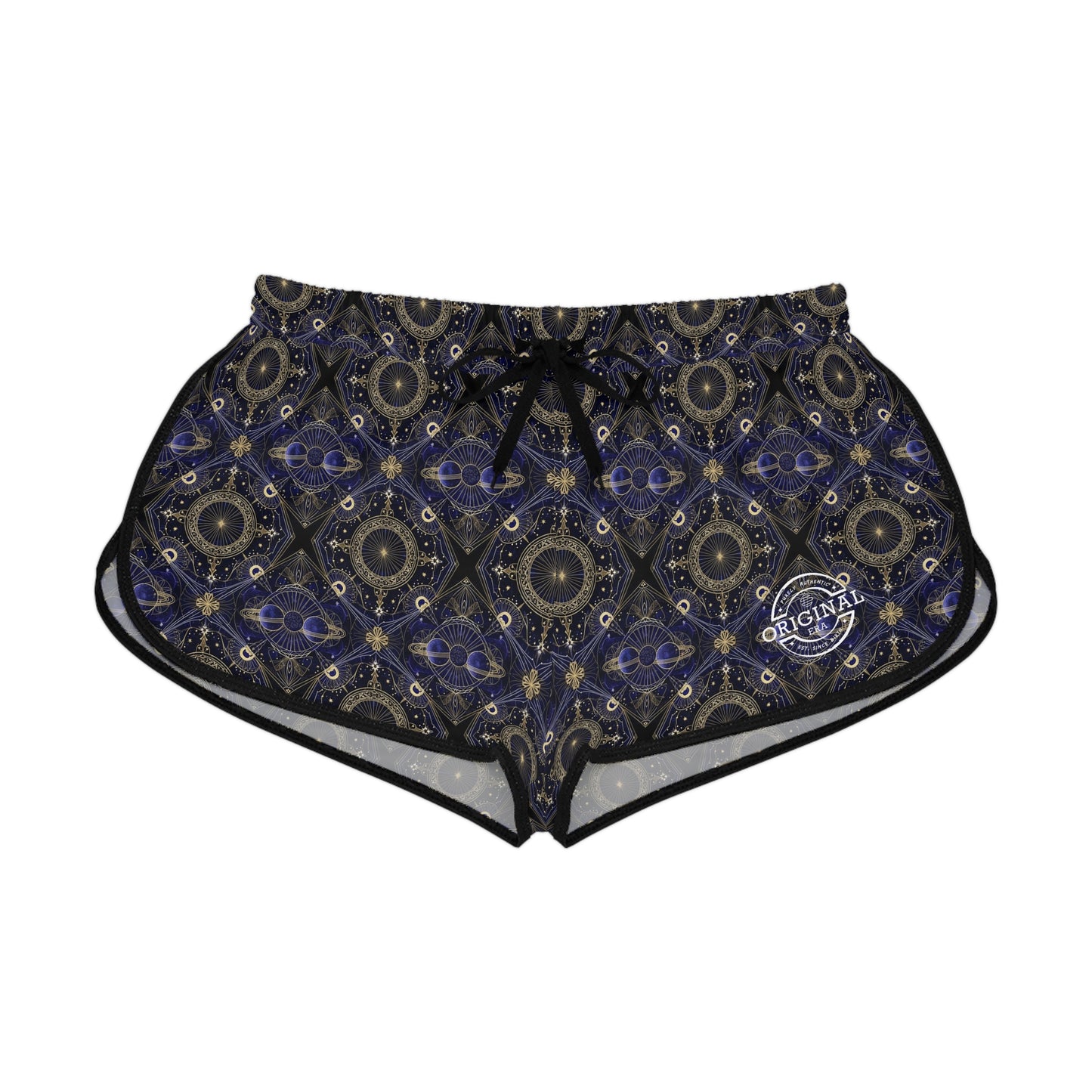 Boho Mosaic Women's Relaxed Shorts — Navy Gold Patterned Lounge & Festival Swim Cover-Up