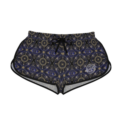 Boho Mosaic Women's Relaxed Shorts — Navy Gold Patterned Lounge & Festival Swim Cover-Up