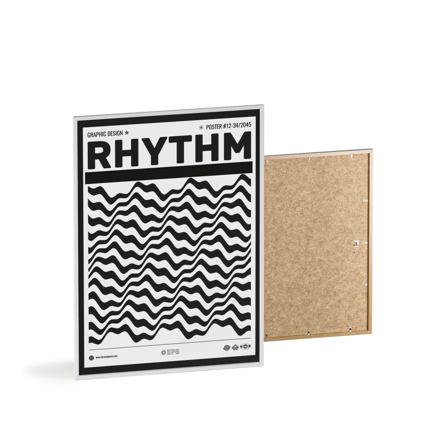 Rhythm Wave Art Poster with Wooden Frame — Black & White Modern Wall Print