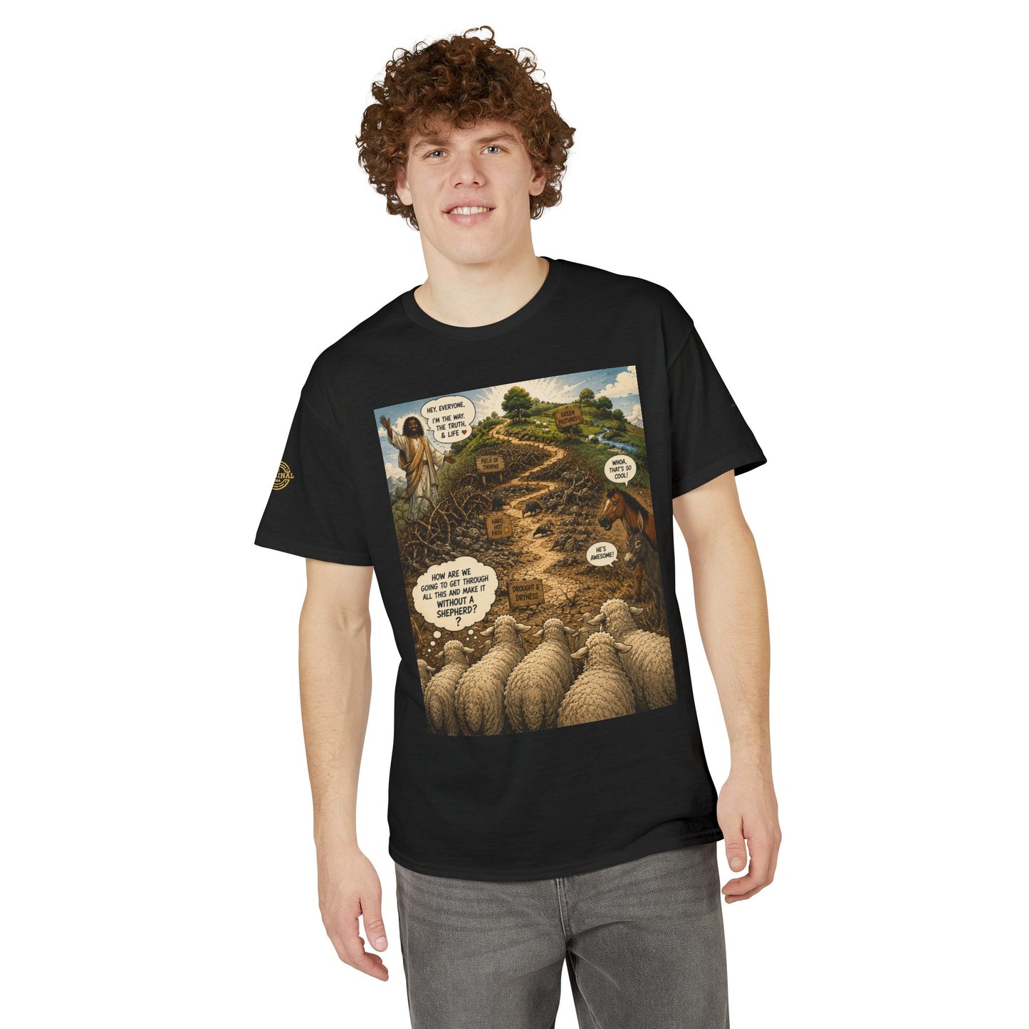 Sheep In the Wild Graphic T-Shirt — "God Has My Back" Faith Tee
