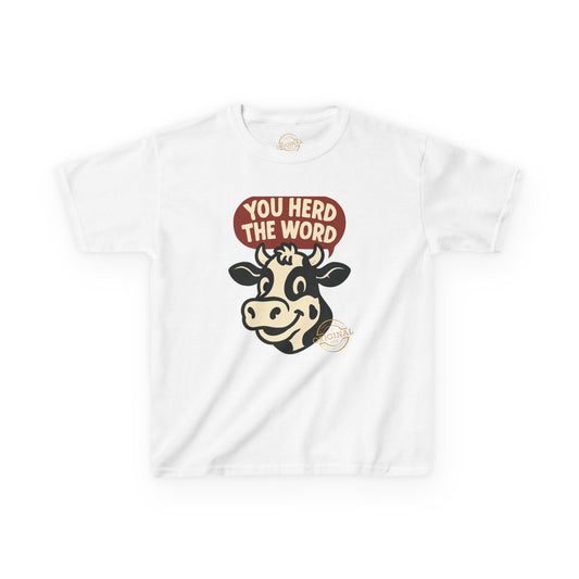Kids T‑Shirt — 'You Herd the Word' Cow Front & 'Faith Over Fear' Farm Graphic