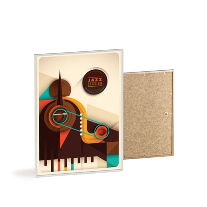 Jazz Session Poster with Wooden Frame – Retro Abstract Music Wall Art