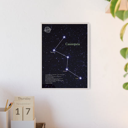 Cassiopeia Constellation Poster with Wooden Frame — Star Map Wall Art