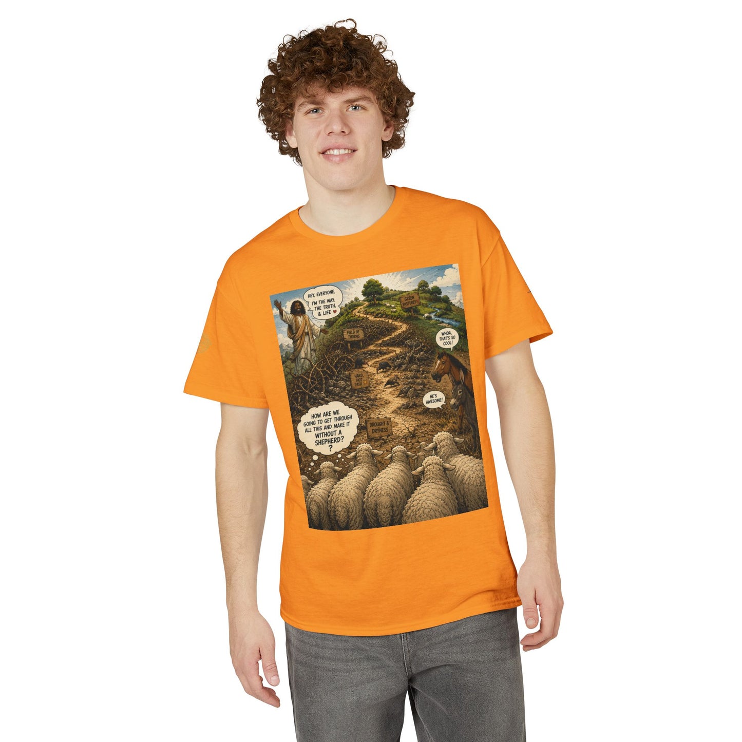 Sheep In the Wild Graphic T-Shirt — "God Has My Back" Faith Tee