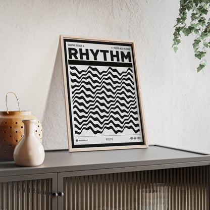 Rhythm Wave Art Poster with Wooden Frame — Black & White Modern Wall Print
