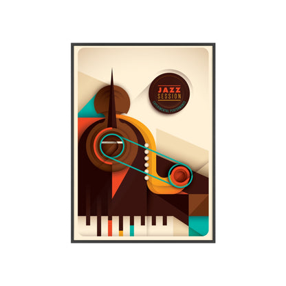 Jazz Session Poster with Wooden Frame – Retro Abstract Music Wall Art