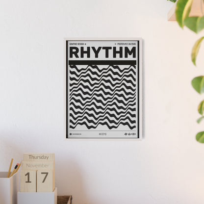 Rhythm Wave Art Poster with Wooden Frame — Black & White Modern Wall Print