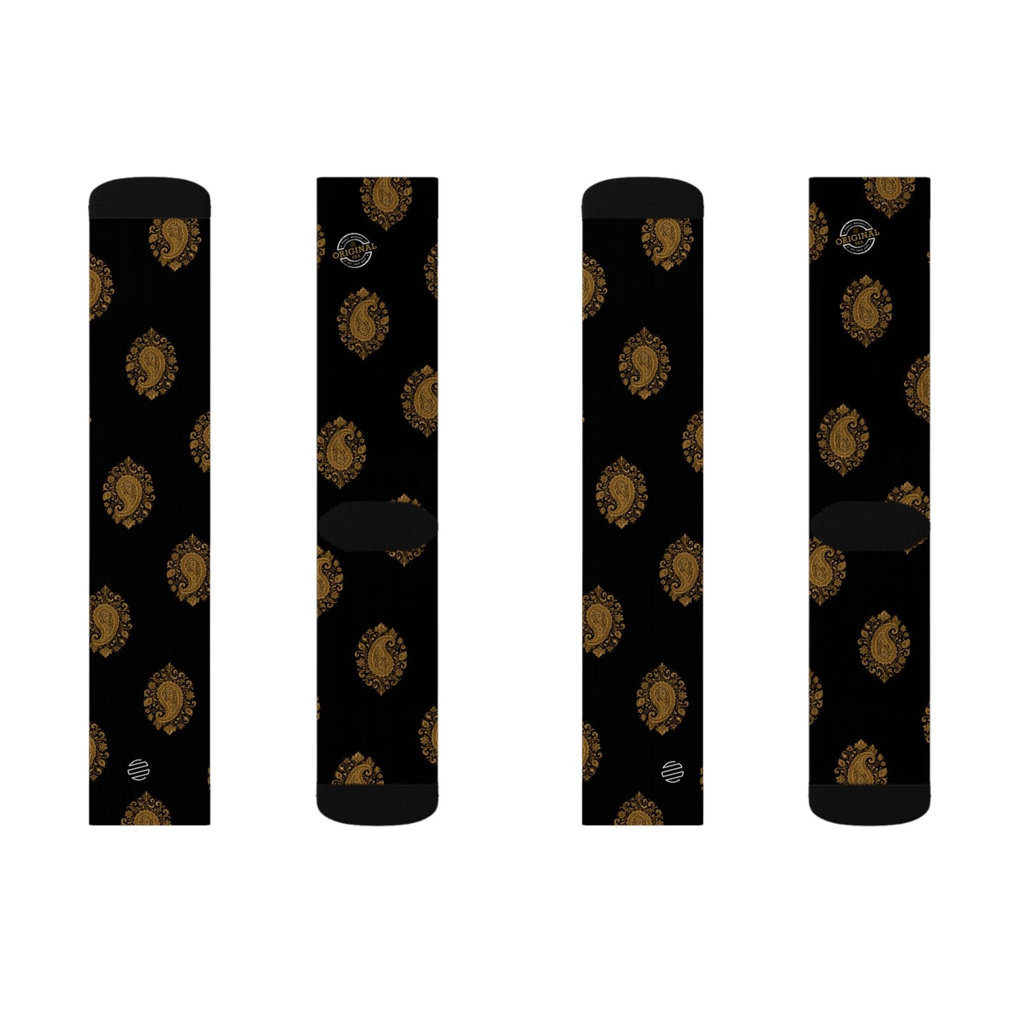 Gold Paisley Pattern Crew Socks