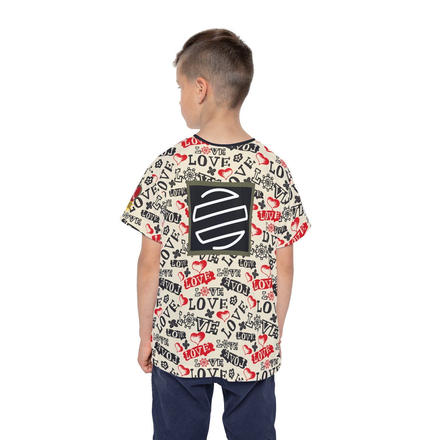 Kids Jersey — Allover "Love" Pattern Sports Tee