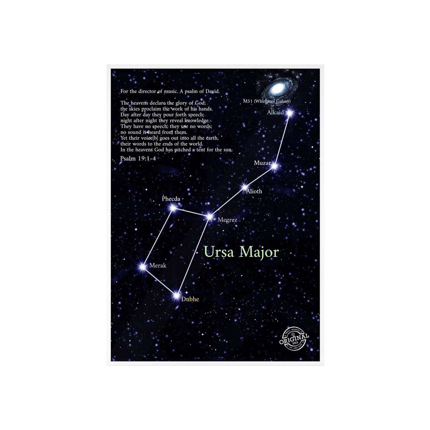 Ursa Major Constellation Star Map Poster with Wooden Frame — Astrology Wall Art