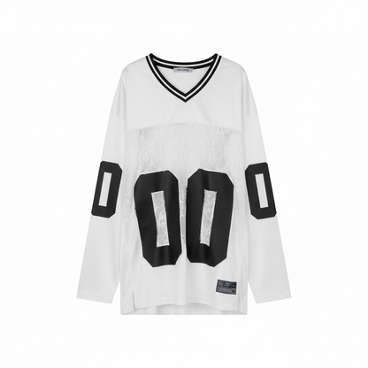 Women's Loose Lace See Through V-neck Jersey