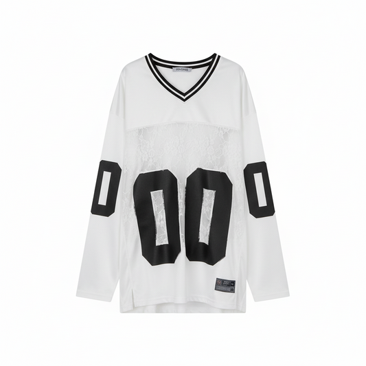 Women's Loose Lace See Through V-neck Jersey