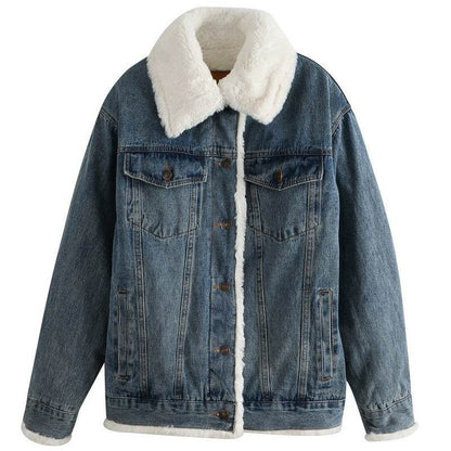 Women's Short Plush Thick Lamb Wool Denim Jacket