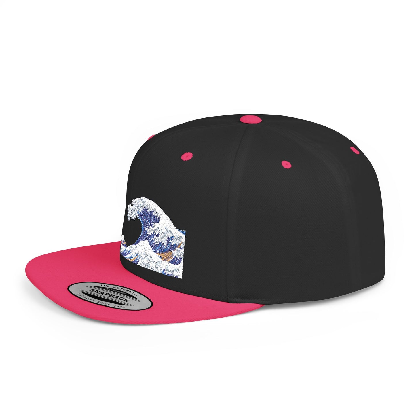Snapback Hat — Blue Wave Japanese Art Flat-Bill Cap