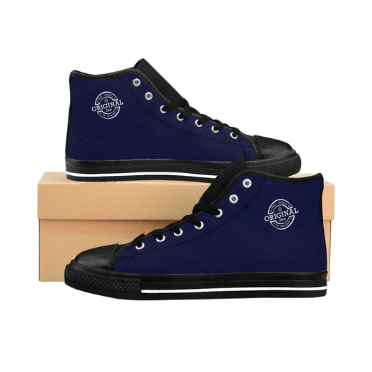 \Women's Classic High-Top Sneakers — Blue Retro 'Original' Logo Canvas