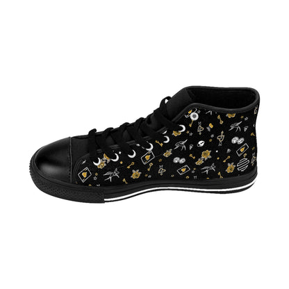 Game Of Love High-Top Sneakers — Black Floral Moon & Stars Pattern