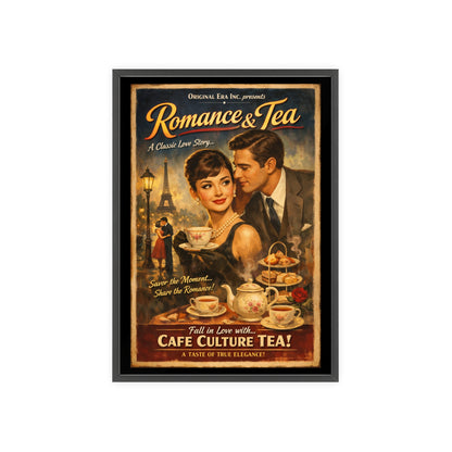 Romance & Tea Vintage Cafe Poster — Framed Wall Art