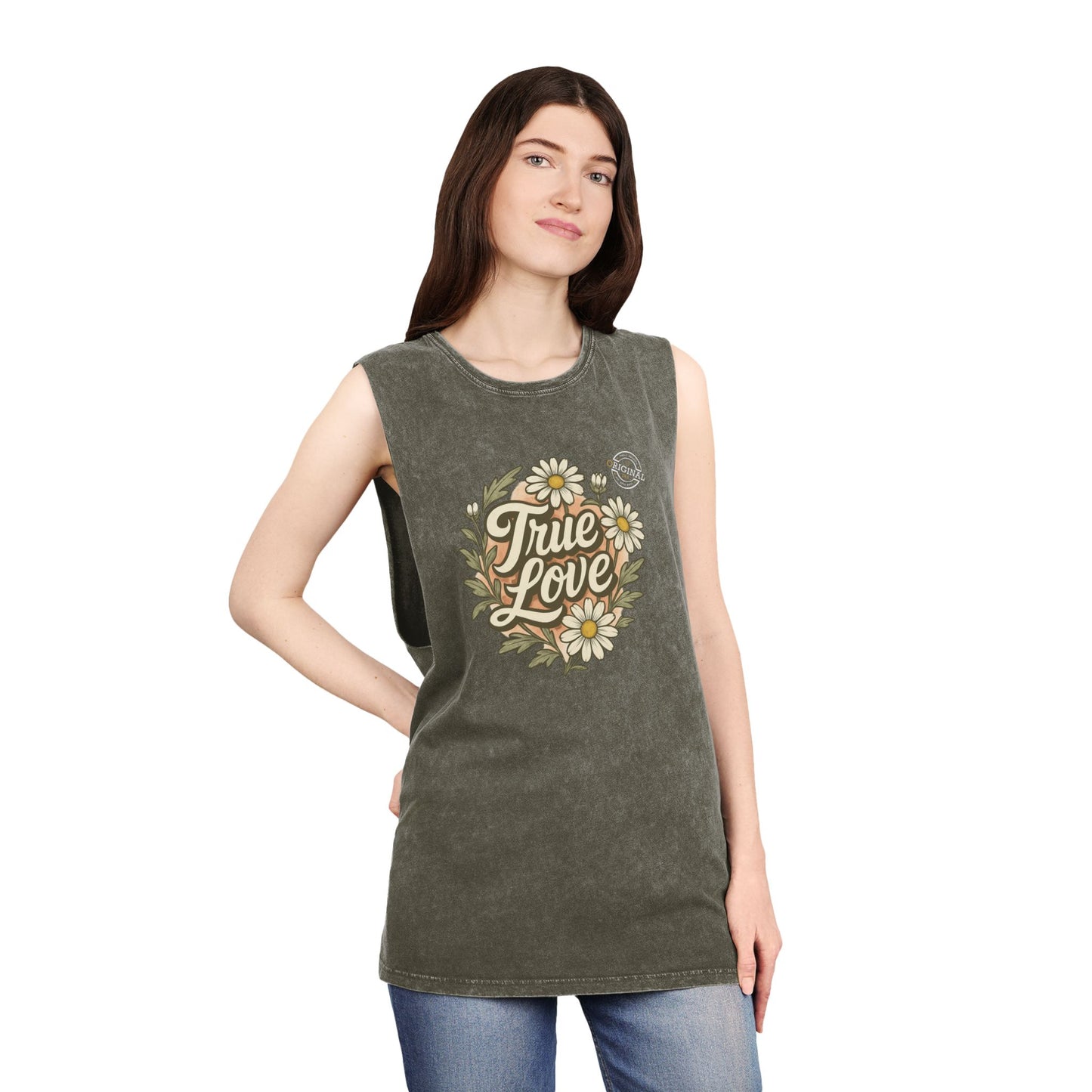 True Love Daisy Tank Top — Vintage Stonewash Graphic Tank