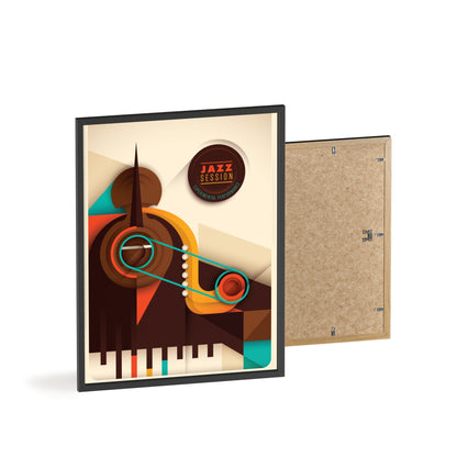Jazz Session Poster with Wooden Frame – Retro Abstract Music Wall Art