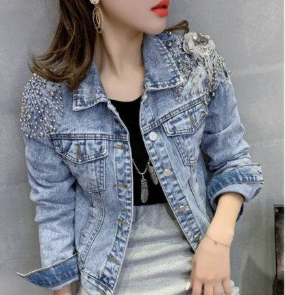 Europe Station Shoulder Rivet Denim Jacket