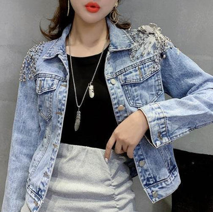 Europe Station Shoulder Rivet Denim Jacket
