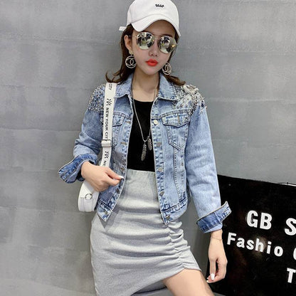 Europe Station Shoulder Rivet Denim Jacket