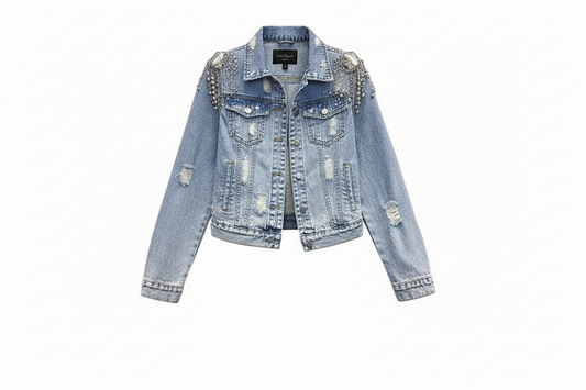 Europe Station Shoulder Rivet Denim Jacket