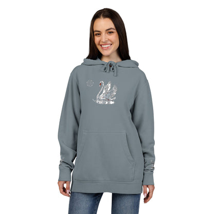 Embroidered Swan Graphic Hoodie — Vintage Pigment-Dyed