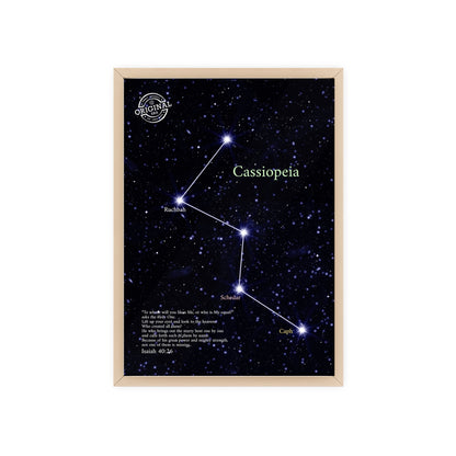 Cassiopeia Constellation Poster with Wooden Frame — Star Map Wall Art