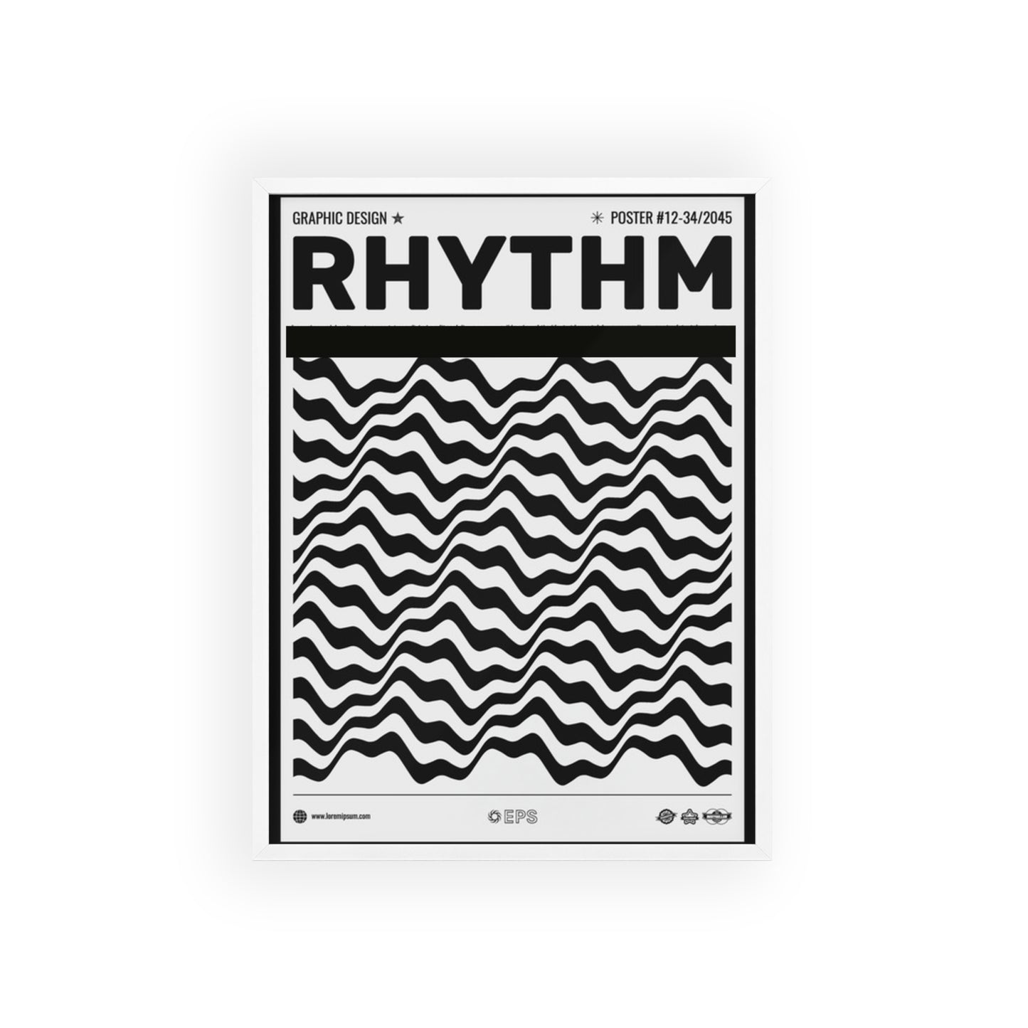 Rhythm Wave Art Poster with Wooden Frame — Black & White Modern Wall Print