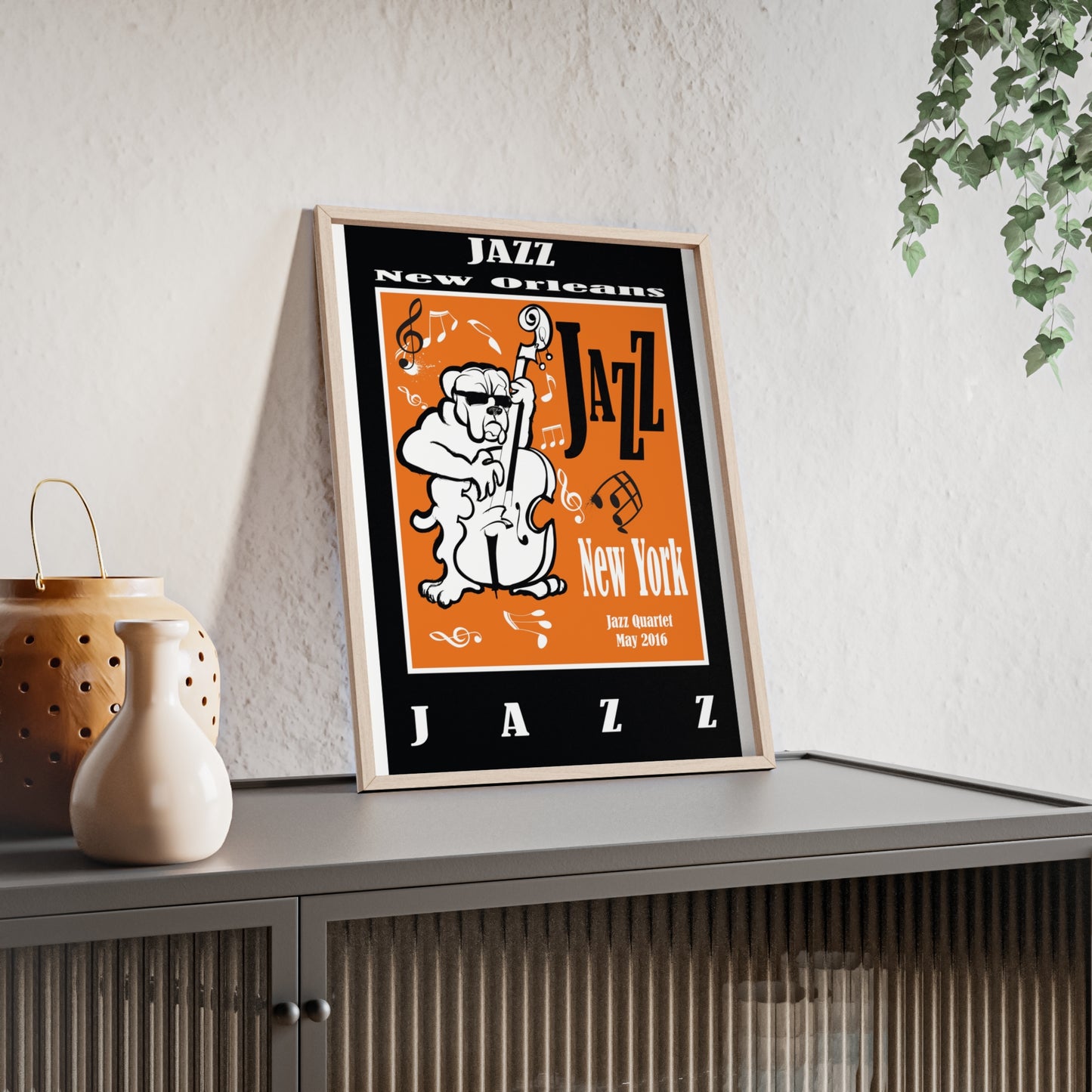 Jazz Poster with Wooden Frame — New Orleans/New York Music Print