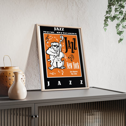 Jazz Poster with Wooden Frame — New Orleans/New York Music Print