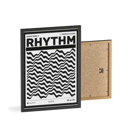 Rhythm Wave Art Poster with Wooden Frame — Black & White Modern Wall Print