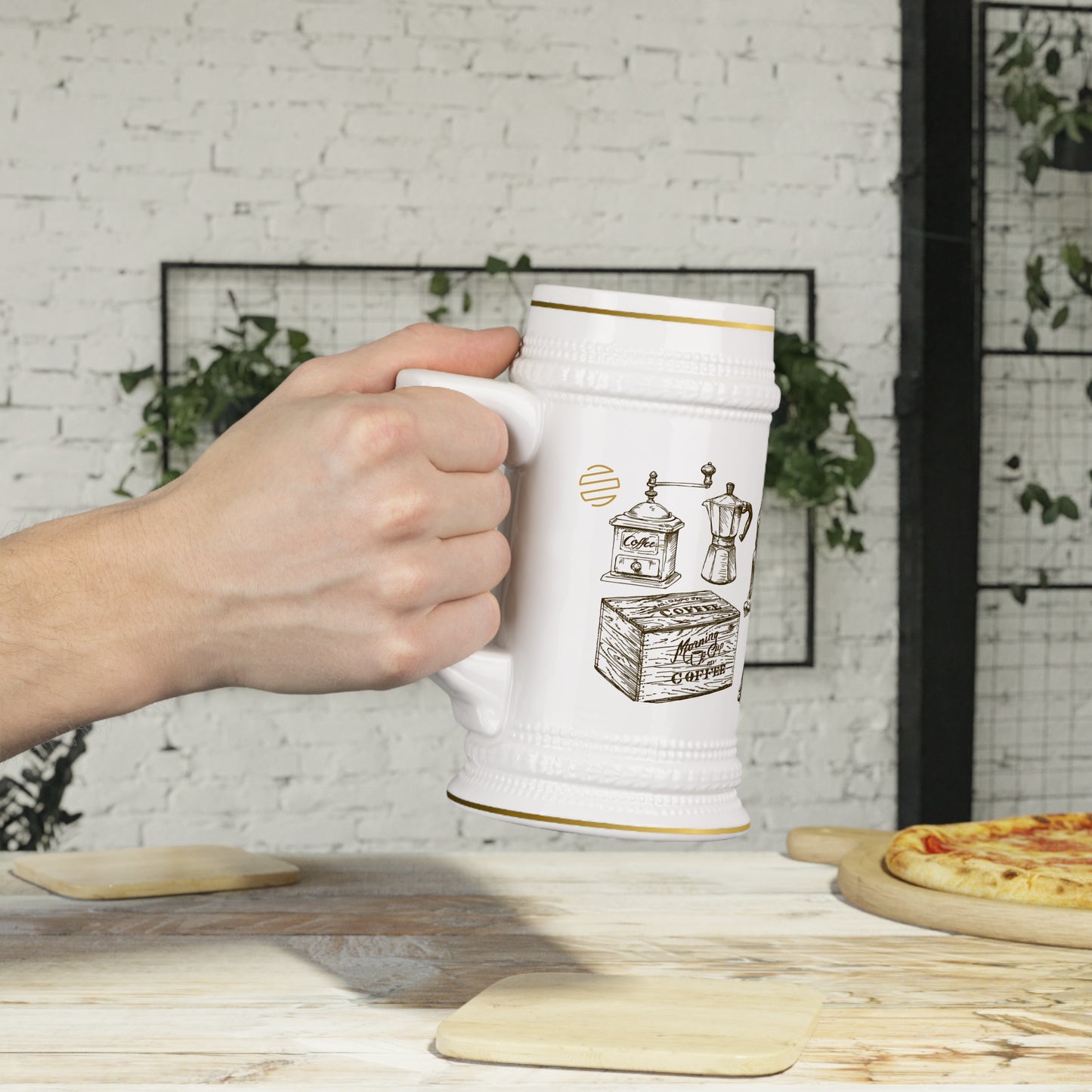 Coffee Lover's Stein Mug - Rustic Coffee Art