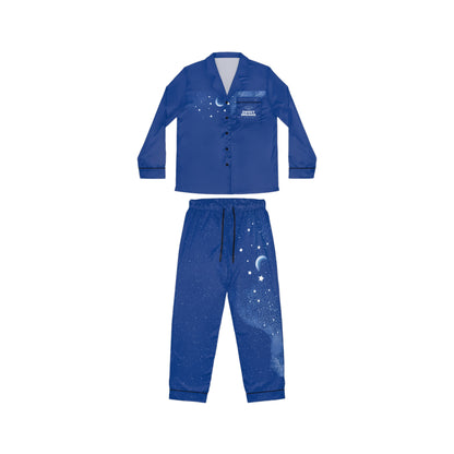 Moonlit Starry Satin Pajama Set – Women's Blue Sleepwear