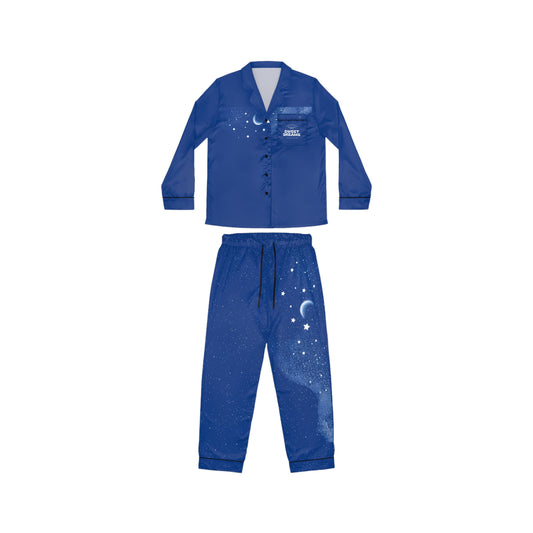 Moonlit Starry Satin Pajama Set – Women's Blue Sleepwear